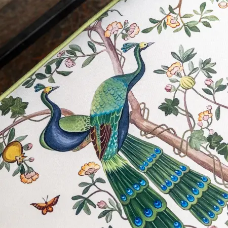 Банкетка для кресла «Индокитайский зеленый павлин» (красное дерево)