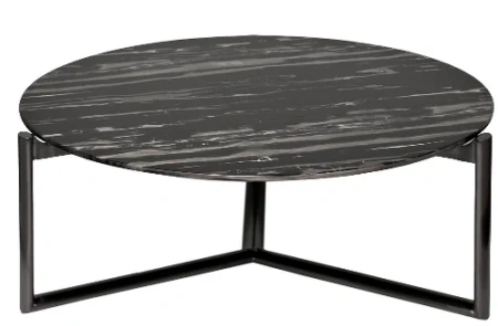 Журнальный столик круглый черный с топом под мрамор 98 см