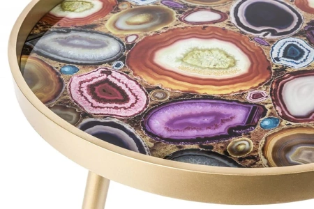 Журнальный столик круглый золото с разноцветной столешницей 60 см Donna