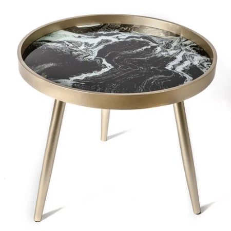 Журнальный столик круглый золото с черной столешницей 60 см Donna