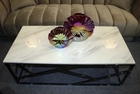 Журнальный столик белый с мраморной столешницей белый и основанием хром 120 см Gold