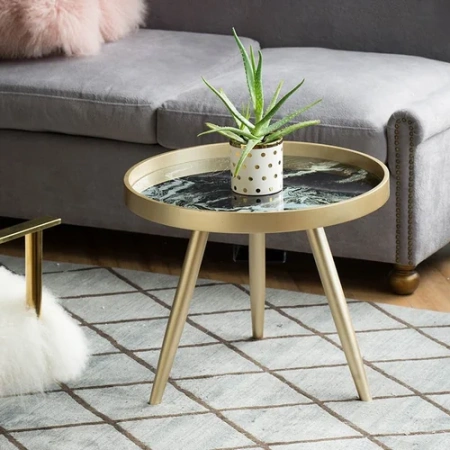 Журнальный столик круглый золото с черной столешницей 60 см Donna