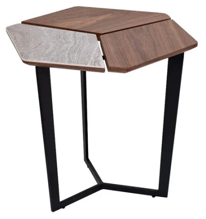 Приставной столик деревянный шестиугольный с металлическими ножками