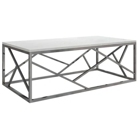 Журнальный столик белый с мраморной столешницей белый и основанием хром 120 см Gold