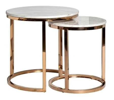 Приставной столик белый мраморный с золотым основанием, 2 штуки