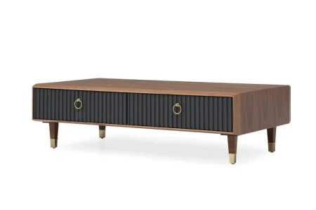 Журнальный столик деревянный с ящиками и серыми дверцами