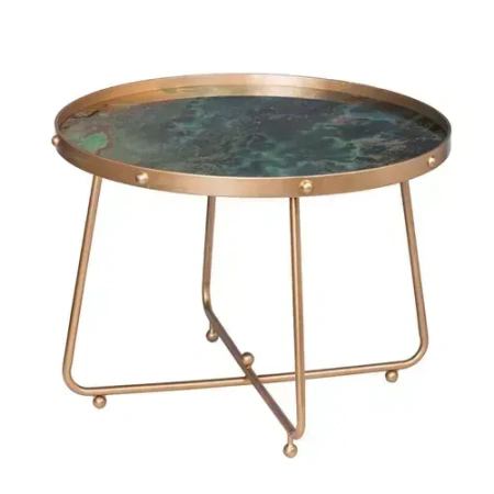 Журнальный столик круглый золото с зеленым топом 70 см Siena