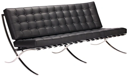 Диван "Барселона" трехместный, чёрый, кожа Премиум 