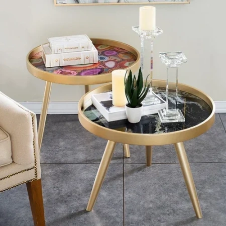 Журнальный столик круглый золото с разноцветной столешницей 60 см Donna