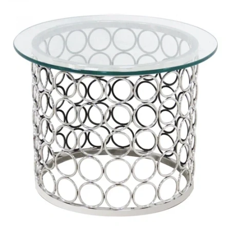 Журнальный столик стеклянный круглый с фигурной основой хром Tempo