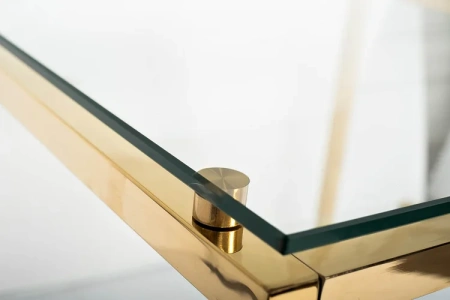 Приставной столик стеклянный с полкой и золотым каркасом 60 см