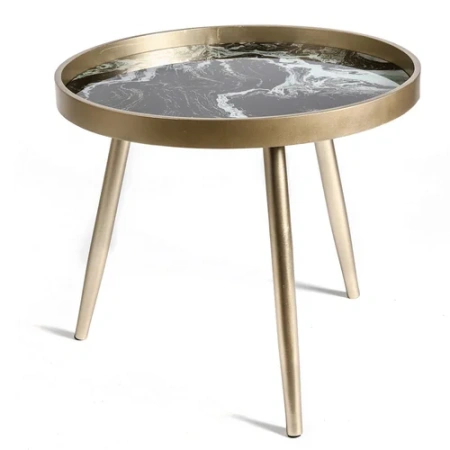 Журнальный столик круглый золото с черной столешницей 60 см Donna