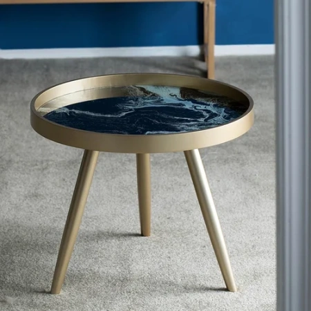 Журнальный столик круглый золото с черной столешницей 60 см Donna